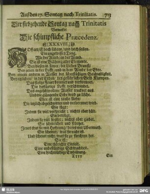 Der siebzehende Sontag nach Trinitatis Verweiset Die schimpfliche Praecedenz