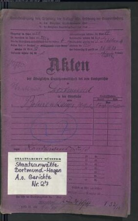 Angeklagter: Bohnenkamp, Wilhelm: Landfriedensbruch (Plünderungen usw. in Hamm am 3.- 4.7.1919)