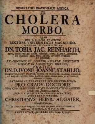 Diss. inaug. med. de cholera morbo