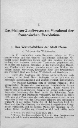 I. Das Mainzer Zunftwesen am Vorabend der französischen Revolution