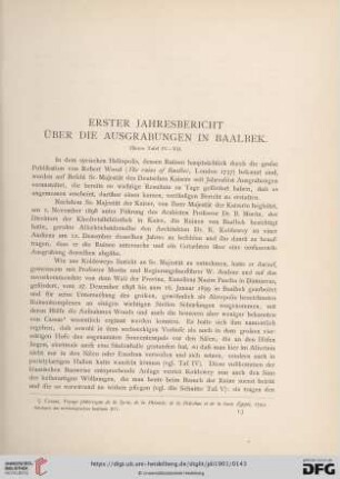 Erster Jahresbericht über die Ausgrabungen in Baalbek