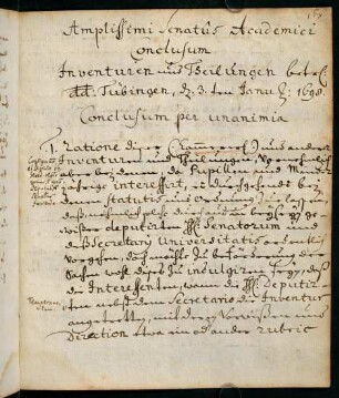 168r-169r, Amplissimi Senatus Academici Conclusum...1698.