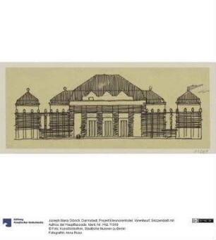 Darmstadt, Projekt Eleonorenhotel, Vorentwurf, Skizzenblatt mit Aufriss der Hauptfassade