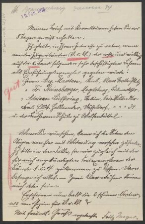 Brief an B. Schott's Söhne : 19.02.1918