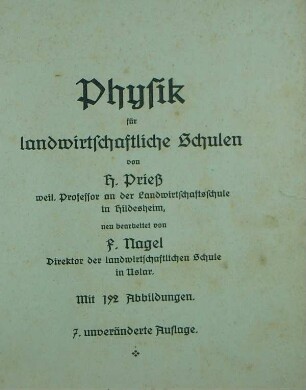 Physik für landwirtschaftliche Schulen