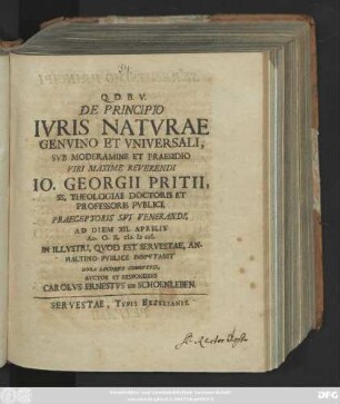 De Principio Ivris Natvrae Genvino Et Vniversali