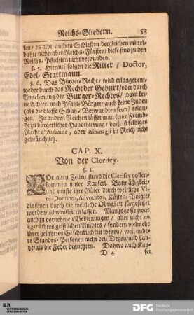 Cap. X. Von den Clerisey