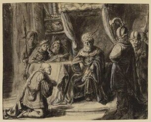 Alttestamentarische Szene (Haman vor König Ahasver?)