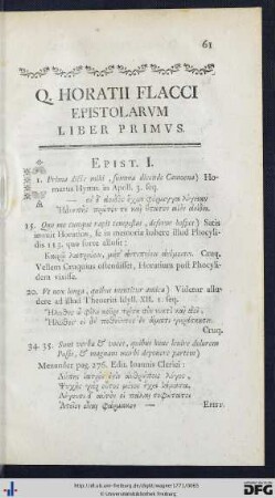Q. Horatii Flacci Epistolarum Liber Primus.