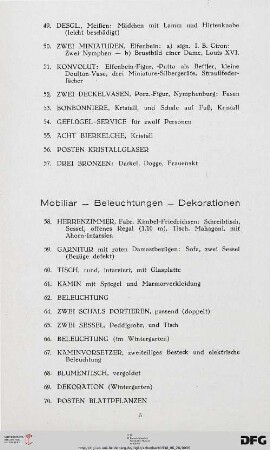 Mobiliar – Beleuchtungen – Dekoration (Nr. 58-109)
