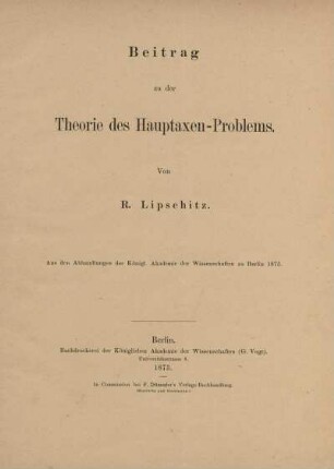 Beitrag zu der Theorie des Hauptaxen-Problems