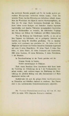 Zuwachs der Vereins-Naturaliensammlung