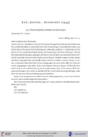 Karl Jaspers – Reinhardt (Verlag Ernst Reinhardt, München/Basel) 1944