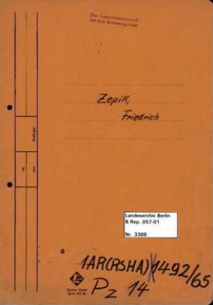 Personenheft Friedrich Zepik (*25.02.1904), Kriminaloberamtmann