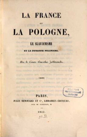 La France et la Pologne, le slavianisme et la dynastie Polonaise