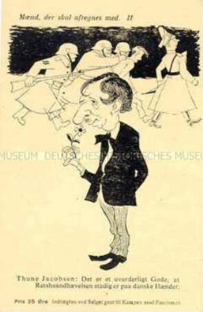 Postkarte der dänischen Widerstandsbewegung aus dem 2. Weltkrieg mit Karikatur
