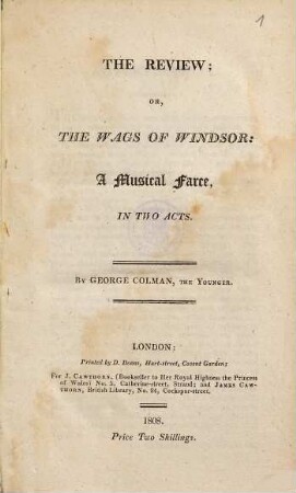 The Review; or, the Wags of Windsor : a musical farce, in two acts