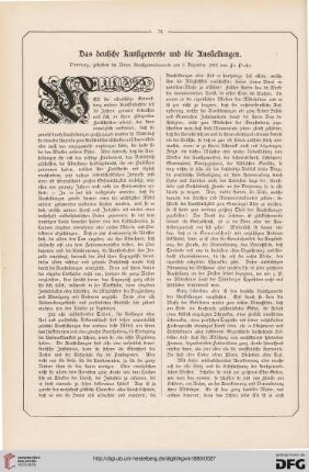 Das deutsche Kunstgewerbe und die Ausstellungen, [1.]: Vortrag, gehalten im Bayer. Kunstgewerbeverein am 5. Dez. 1882