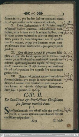 Cap. II. De Sanctitate & Perfectione Christiana seu summo hominis hono
