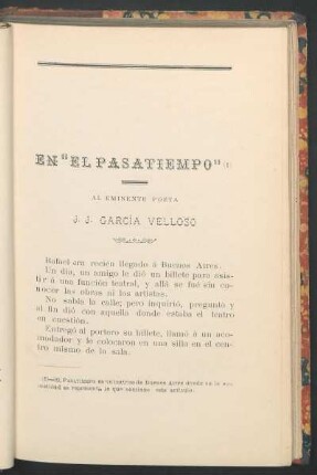 En "El pasatiempo" : Al eminente poeta J. J. García Velloso