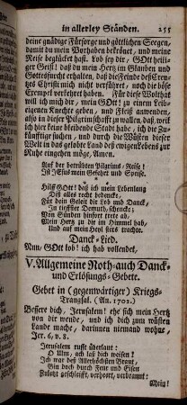 V. Allgemeine Noth- auch Danck- und Erlösungs-Gebete.