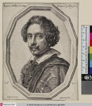 Eques Octaui Leonus Roman Pictor [Un chevalier de Malte en buste; Selbstbildnis als Maltesers in einem Zwölfeck]
