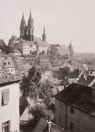 Meißen, Blick auf Dom und Albrechtsburg : Meißen. Burgberg mit Dom und Albrechtsburg. Blick von Südwesten