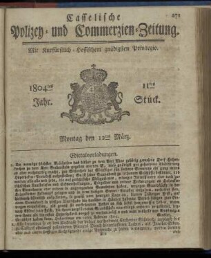 11tes Stueck, Montag den 12ten Maerz 1804