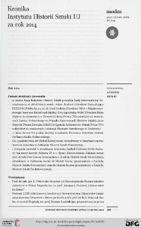 15: Kronika Instytutu Historii Sztuki UJ za rok 2014