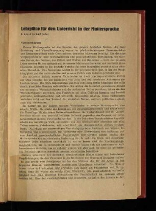 Lehrpläne für den Unterricht in der Muttersprache: 1. bis 4. Schuljahr
