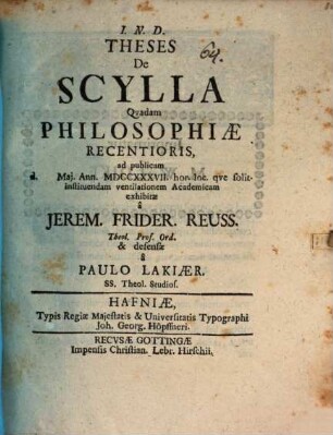 Theses De Scylla Quadam Philosophiae Recentioris