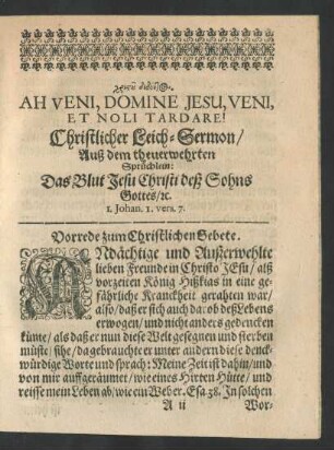 Vorrede zum Christlichen Gebete.