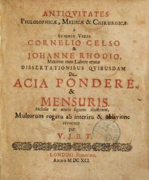 Antiquitates philosophicae, medicae & chirurgicae