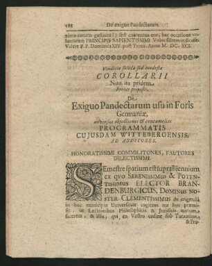 Corollarii ... De Exiguo Pandectarum usu in Foris Germaniae ...