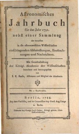 Astronomisches Jahrbuch. 1791 (1788)