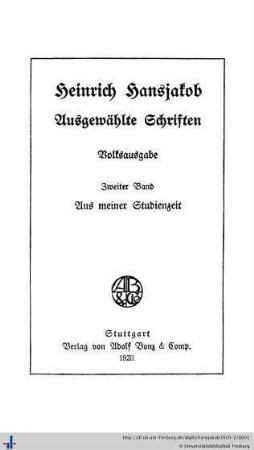 Aus meiner Studienzeit: Ausgewählte Schriften
