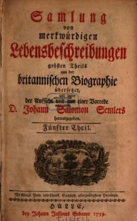 Samlung von merkwürdigen Lebensbeschreibungen, 5
