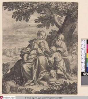 [Die hl. Familie und Johannes, dem Kinde Früchte reichend]