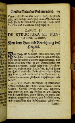 Caput II. De Structura et functione cordis. Von dem Bau und Verrichtung des Herzens.