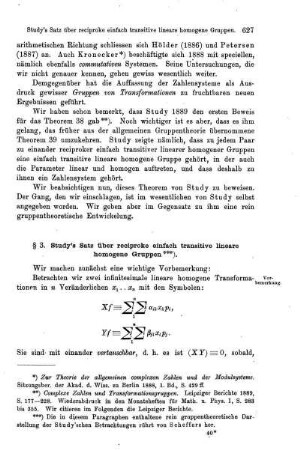 § 3. Study's Satz über reciproke einfach transitive lineare homogene Gruppen.
