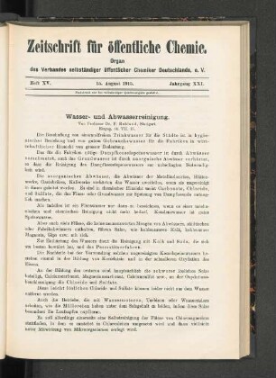 Heft XV. 15. August 1915.