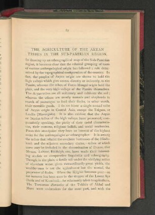 The Agriculture of the Aryan Tribes in the Sub-Pamirian Region.