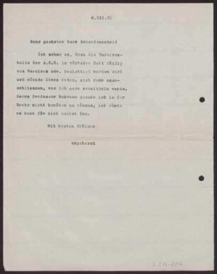 Schreiben an Hermann Scheidemantel (Brief)