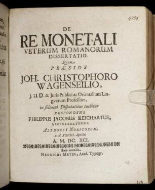 De Re Monetali Veterum Romanorum Dissertatio
