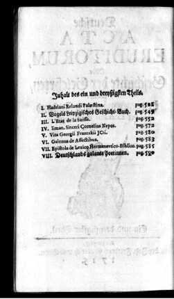 Inhalt des ein und dreyßigsten Theils.