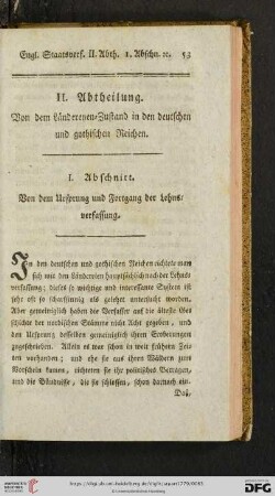 II. Abtheilung: Von dem Ländereyen = Zustand in den deutschen und gothischen Reichen