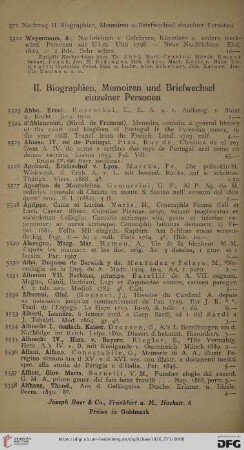 II. Biographien, Memoiren und Briefwechsel einzelner Personen (No. 5523 - 5861)