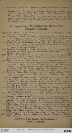 II. Biographien, Memoiren und Briefwechsel einzelner Personen (No. 5523 - 5861)