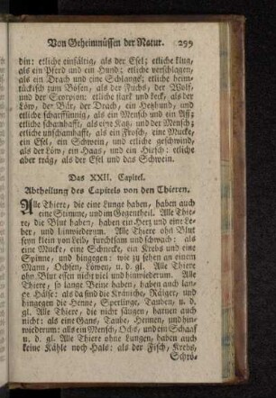 Das XXII. Capitel. Abtheilung des Capitels von den Thieren.
