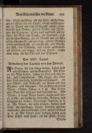 Das XXII. Capitel. Abtheilung des Capitels von den Thieren.